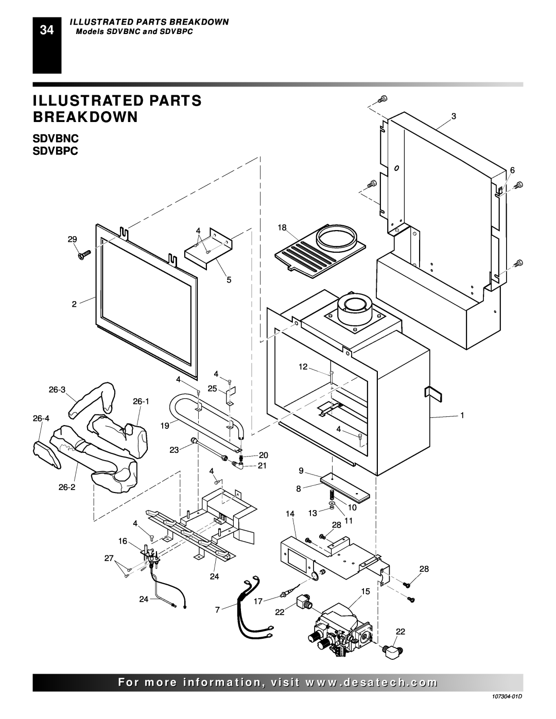 Desa SDVBPC, SDVBNC installation manual Illustrated Parts Breakdown, Sdvbnc Sdvbpc 