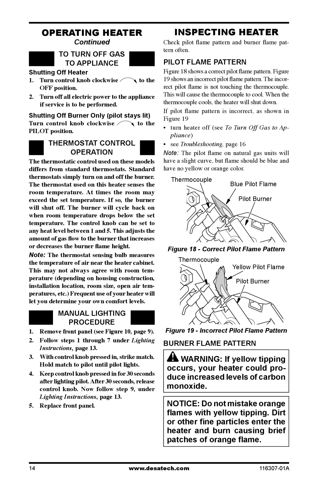 Desa SF20NT installation manual Inspecting Heater 