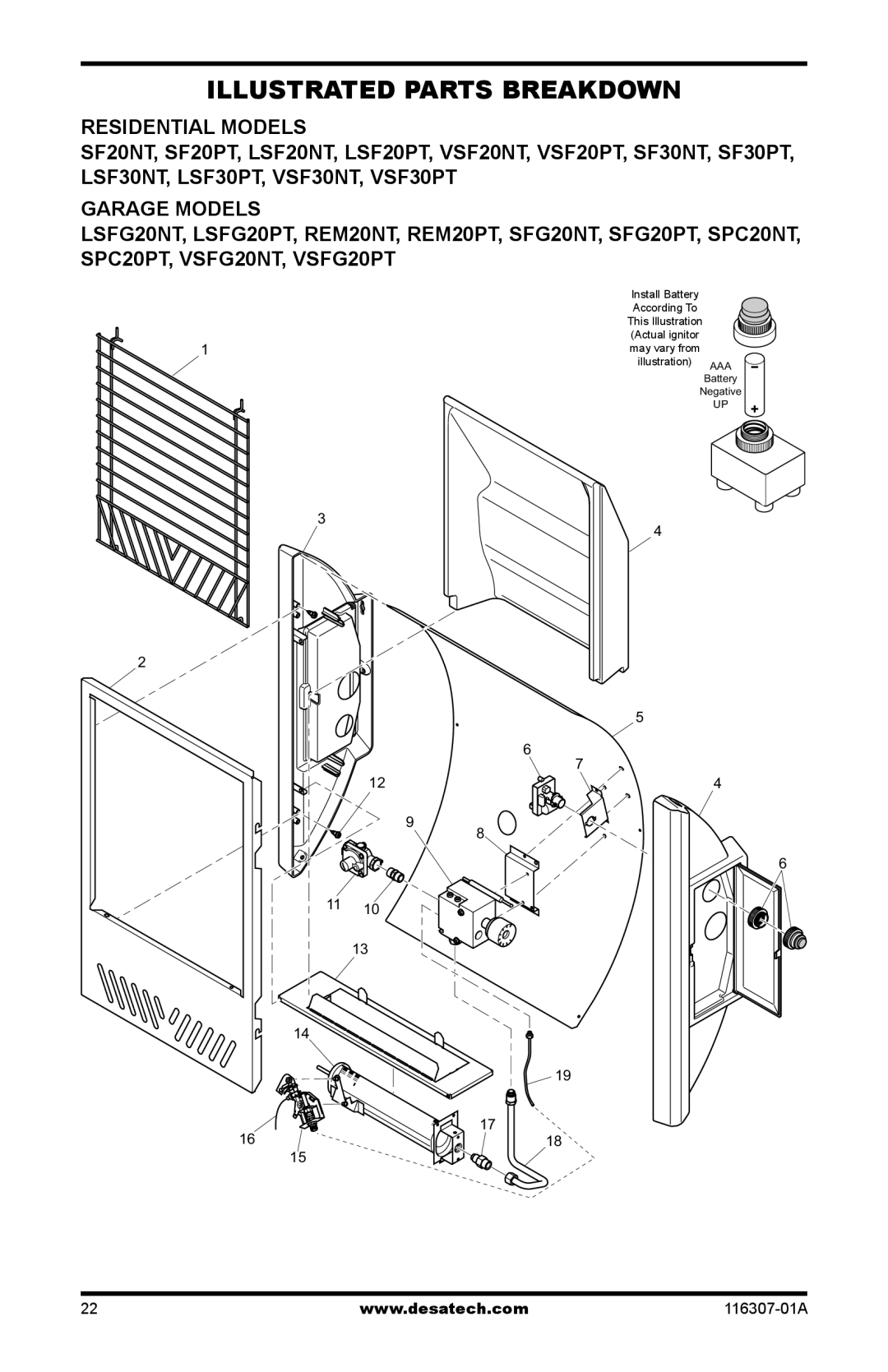 Desa SF20NT installation manual Illustrated Parts Breakdown 