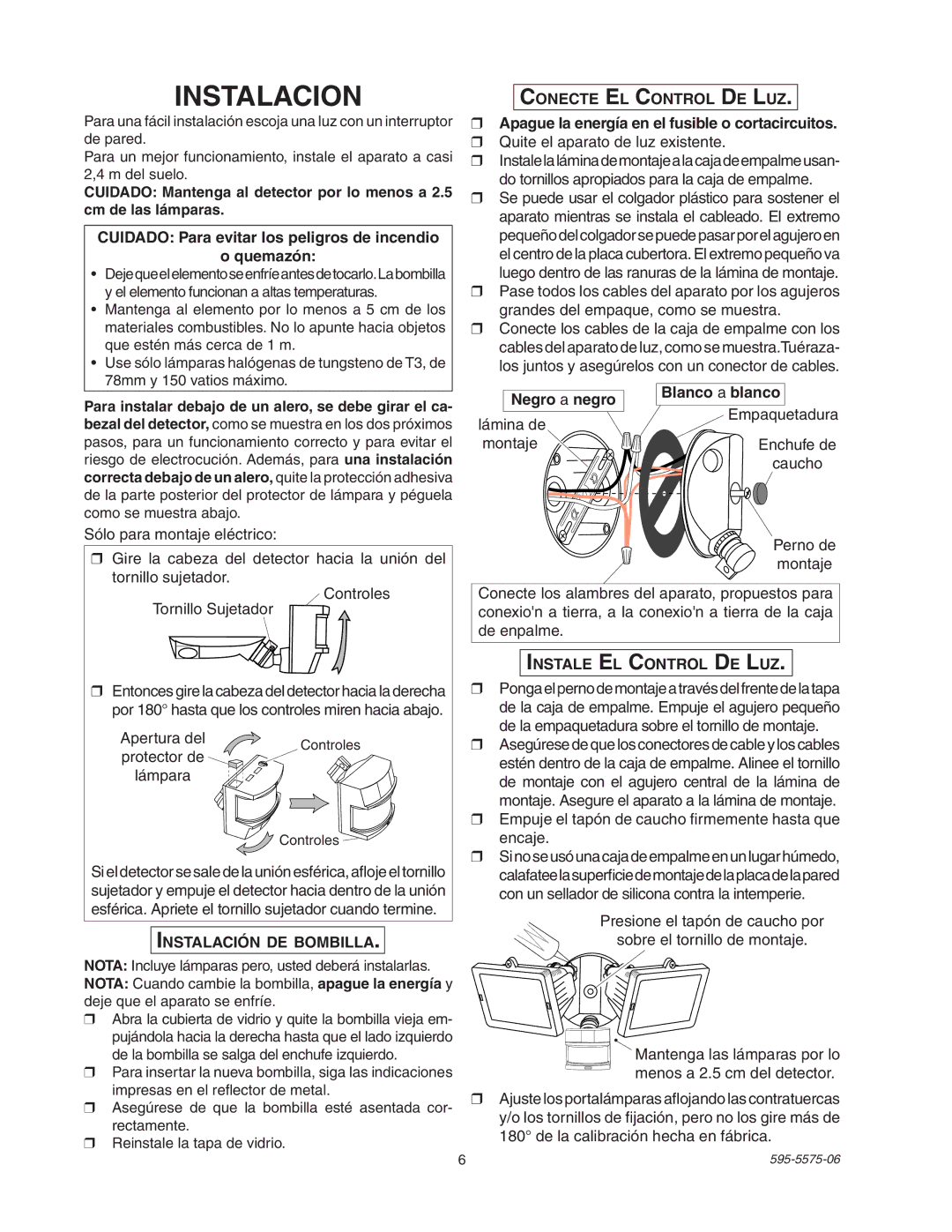 Desa SL-5512 manual Instalacion, Instalación DE Bombilla, Conecte EL Control DE LUZ, Instale EL Control DE LUZ 