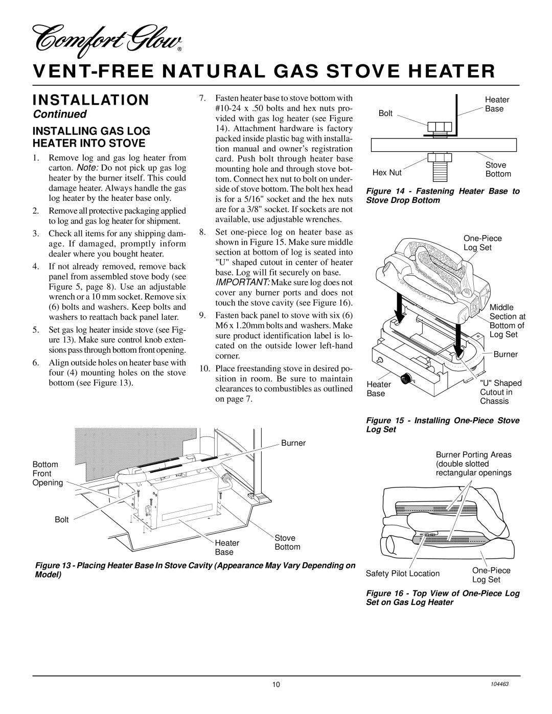 Desa SL30NT installation manual Installing GAS LOG Heater Into Stove, Washers to reattach back panel later 