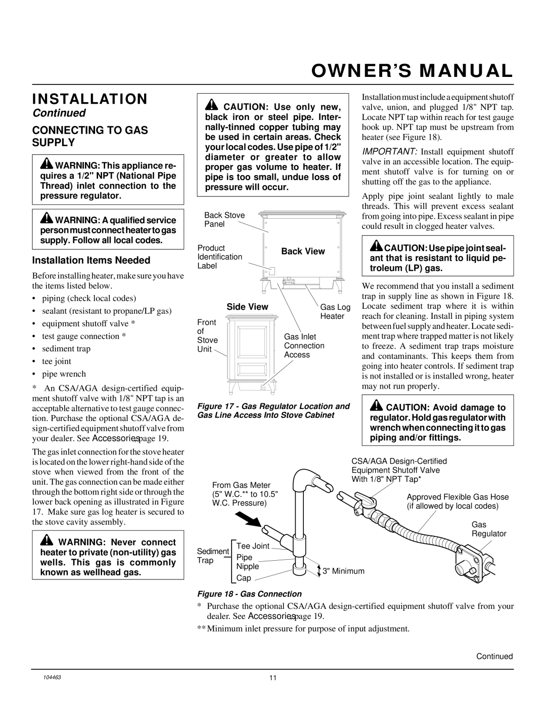 Desa SL30NT installation manual Connecting to GAS Supply, Installation Items Needed 