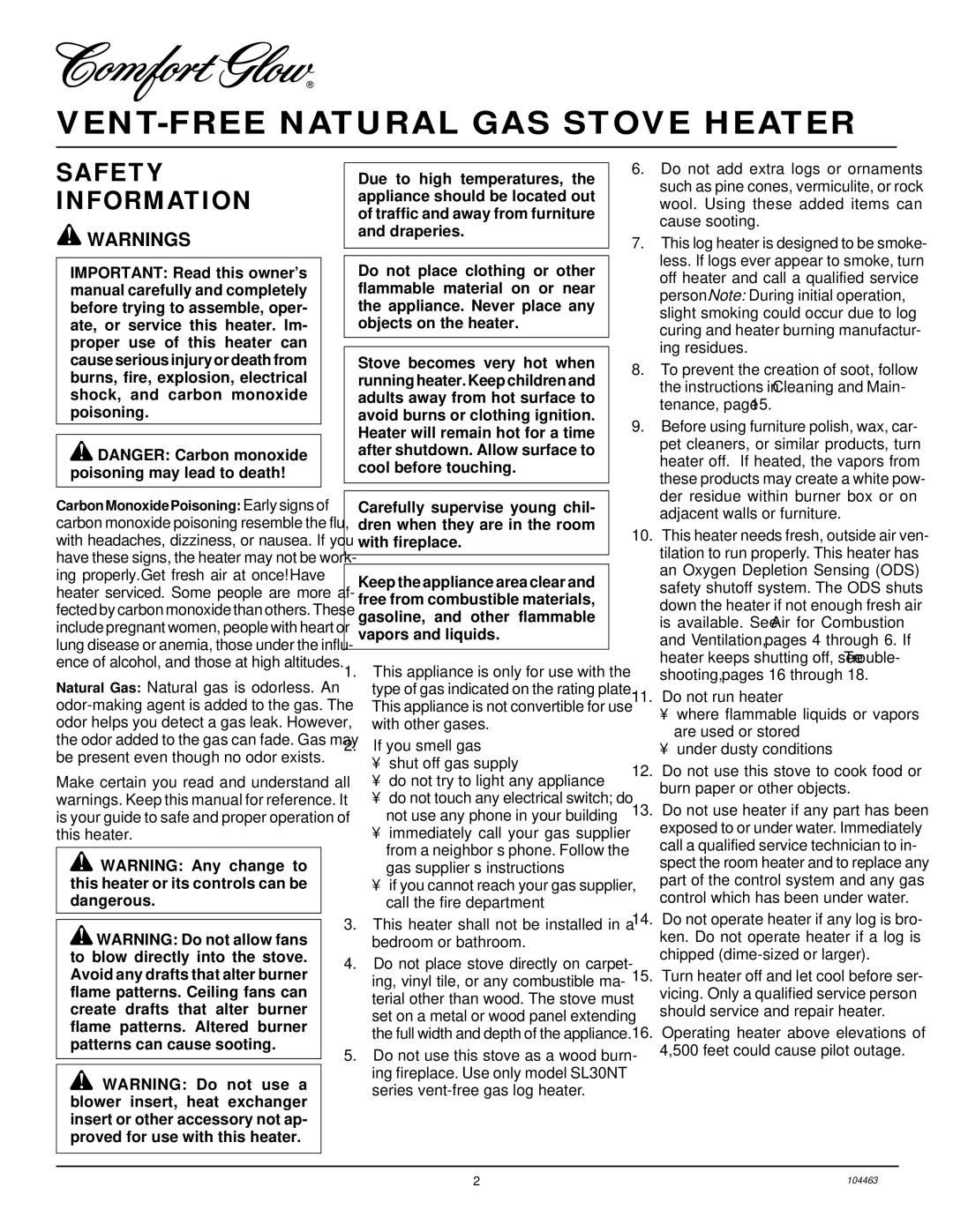 Desa SL30NT installation manual VENT-FREE Natural GAS Stove Heater, Safety Information 