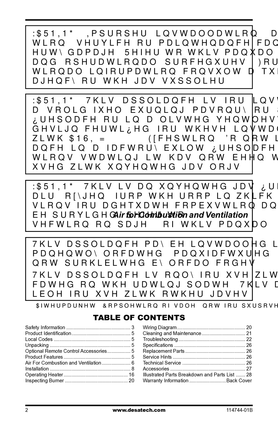 Desa SBJ18VPA, SMA18VPA, SBJ24VNA, SMA24VNA installation manual Table of Contents 