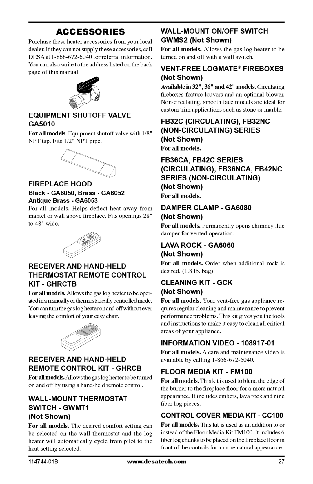 Desa SBJ18VPA, SMA18VPA, SBJ24VNA, SMA24VNA installation manual Accessories 