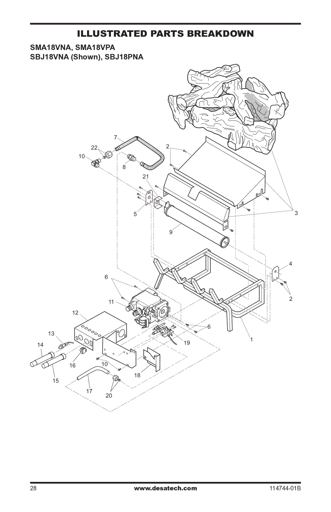 Desa SMA24VNA, SBJ24VNA, SBJ18VPA installation manual Illustrated Parts Breakdown, SMA18VNA, SMA18VPA 