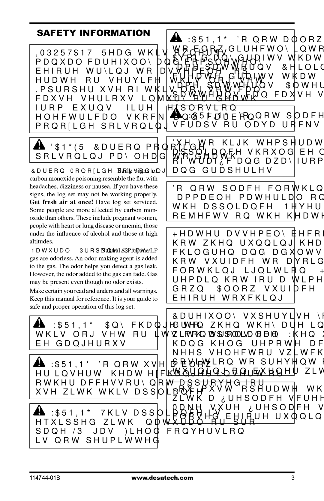 Desa SMA24VNA, SMA18VPA, SBJ24VNA, SBJ18VPA installation manual Safety Information 