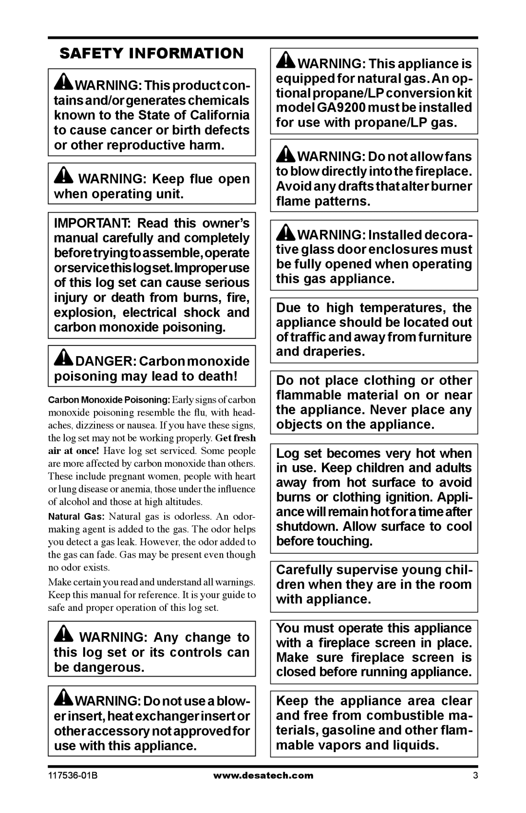 Desa SMS24, SMS18 installation manual Safety Information 