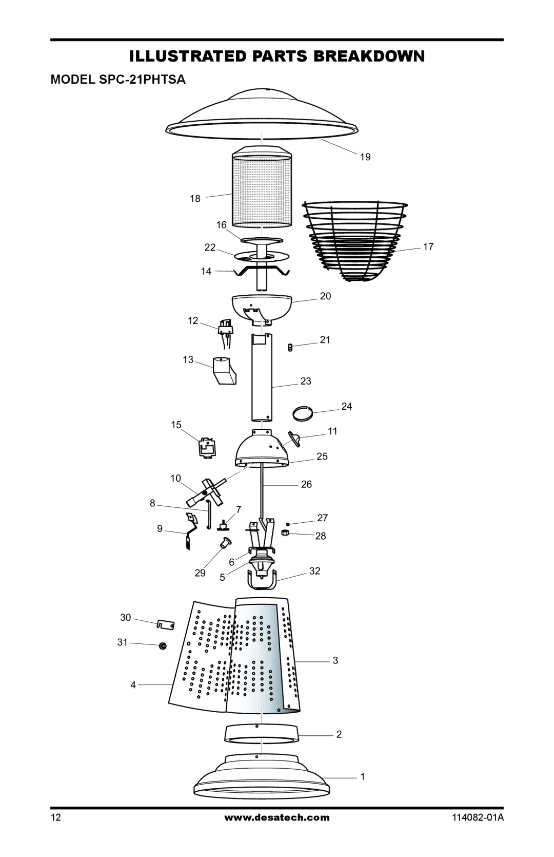 Desa owner manual Illustrated Parts Breakdown, Model SPC-21PHTSA 