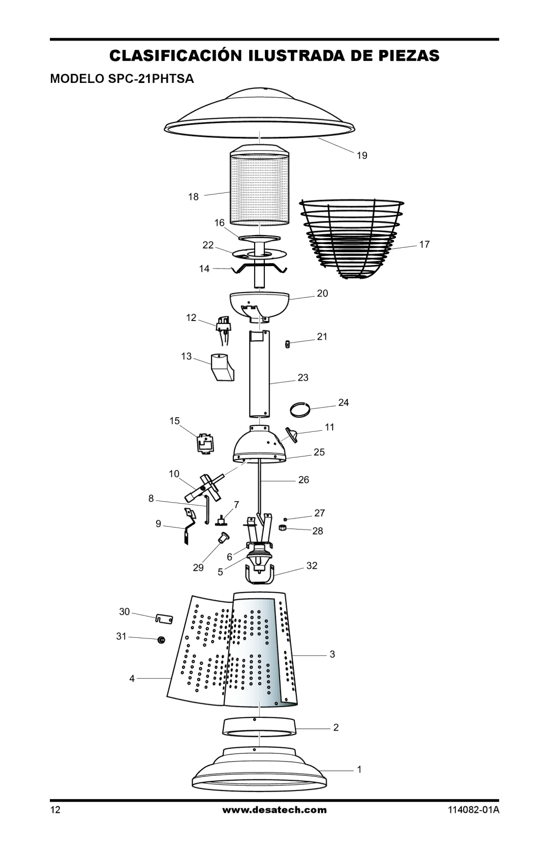 Desa owner manual Clasificación Ilustrada DE Piezas, Modelo SPC-21PHTSA 