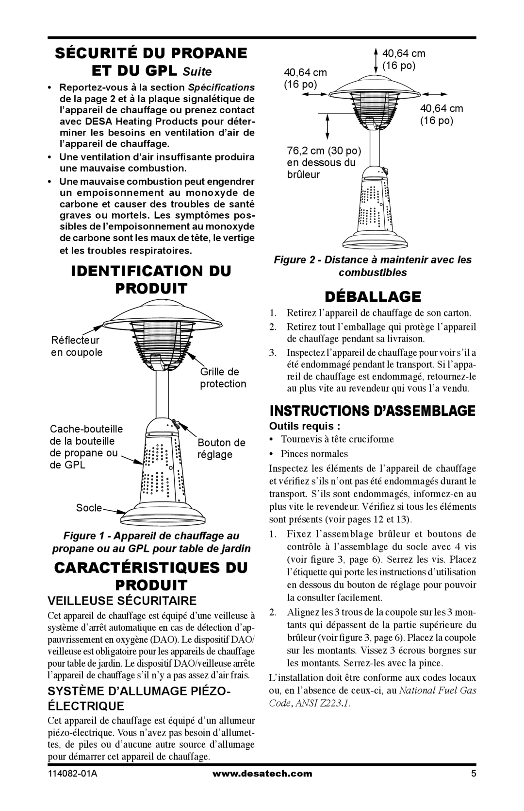 Desa SPC-21PHTSA owner manual Identification DU Produit, Caractéristiques DU Produit, Déballage, Veilleuse Sécuritaire 