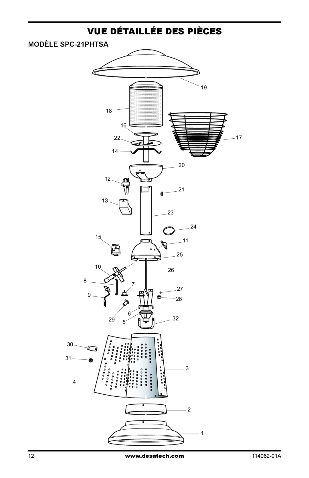 Desa owner manual VUE Détaillée DES Pièces, Modèle SPC-21PHTSA 