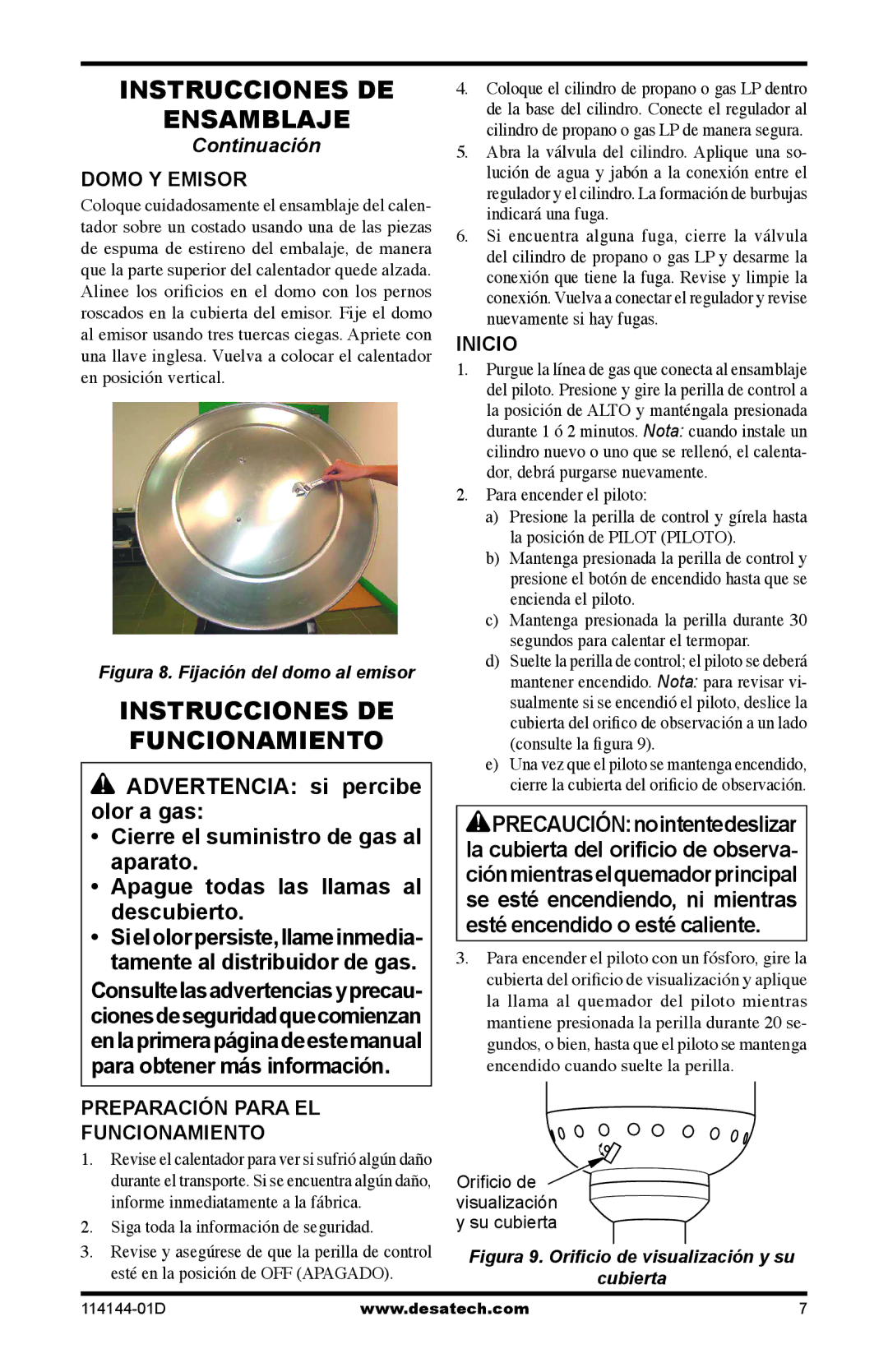 Desa SPC-54PHT, SPC-54PHS Instrucciones DE Funcionamiento, Domo Y Emisor, Preparación Para EL Funcionamiento, Inicio 