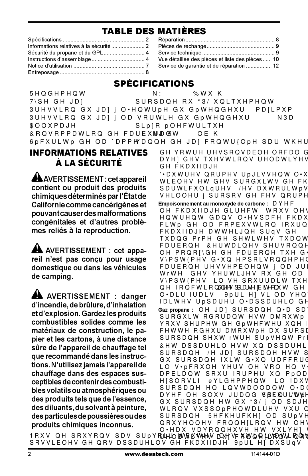 Desa SPC-54PHB, SPC-54PHS, SPC-54PHT owner manual Table DES Matières, Spécifications, LA Sécurité, Informations Relatives 