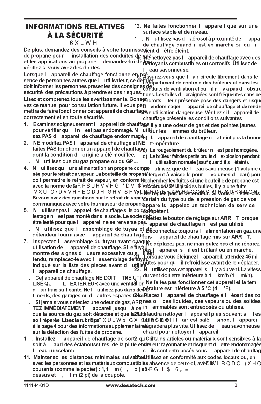 Desa SPC-54PHS, SPC-54PHT, SPC-54PHB owner manual Suite, Nʼutilisez que du gaz propane ou du GPL 