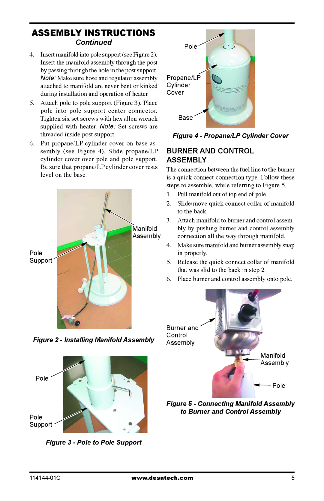 Desa SPC-54PHW, SPC-54PHB, SPC-54PHT, SPC-54PHS Burner and Control Assembly, Place burner and control assembly onto pole 
