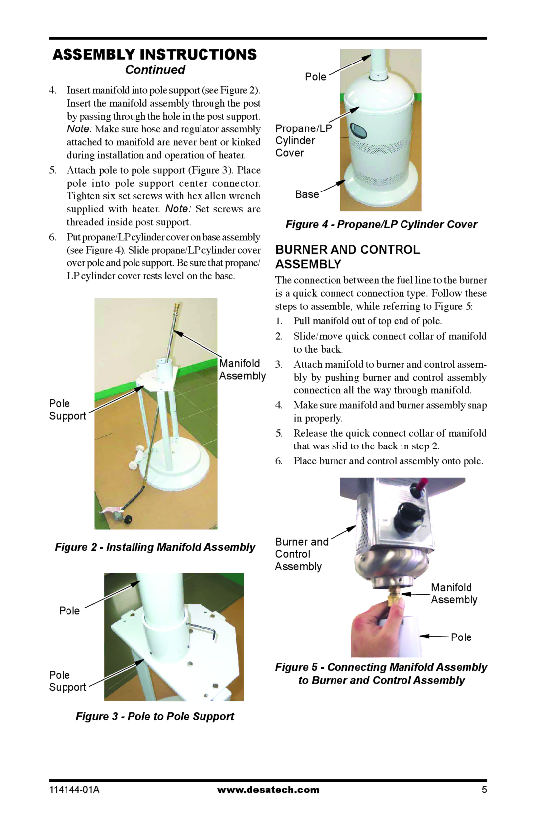 Desa SPC-54PHW owner manual Burner and Control Assembly, Make sure manifold and burner assembly snap in properly 