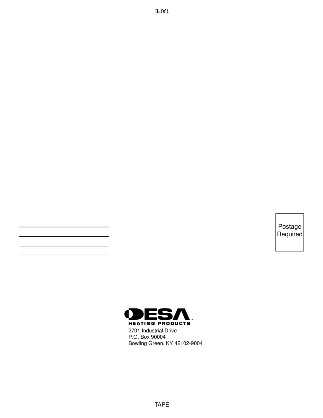 Desa SVYD18N, SVYD18NR, SVYD18NR, SVYD18N installation manual Postage Required 