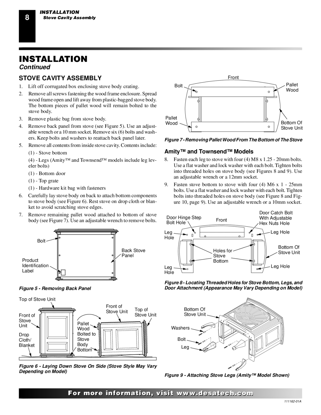 Desa SVYD18N, SVYD18NR, SVYD18NR, SVYD18N installation manual Stove Cavity Assembly, Amity and Townsend Models 