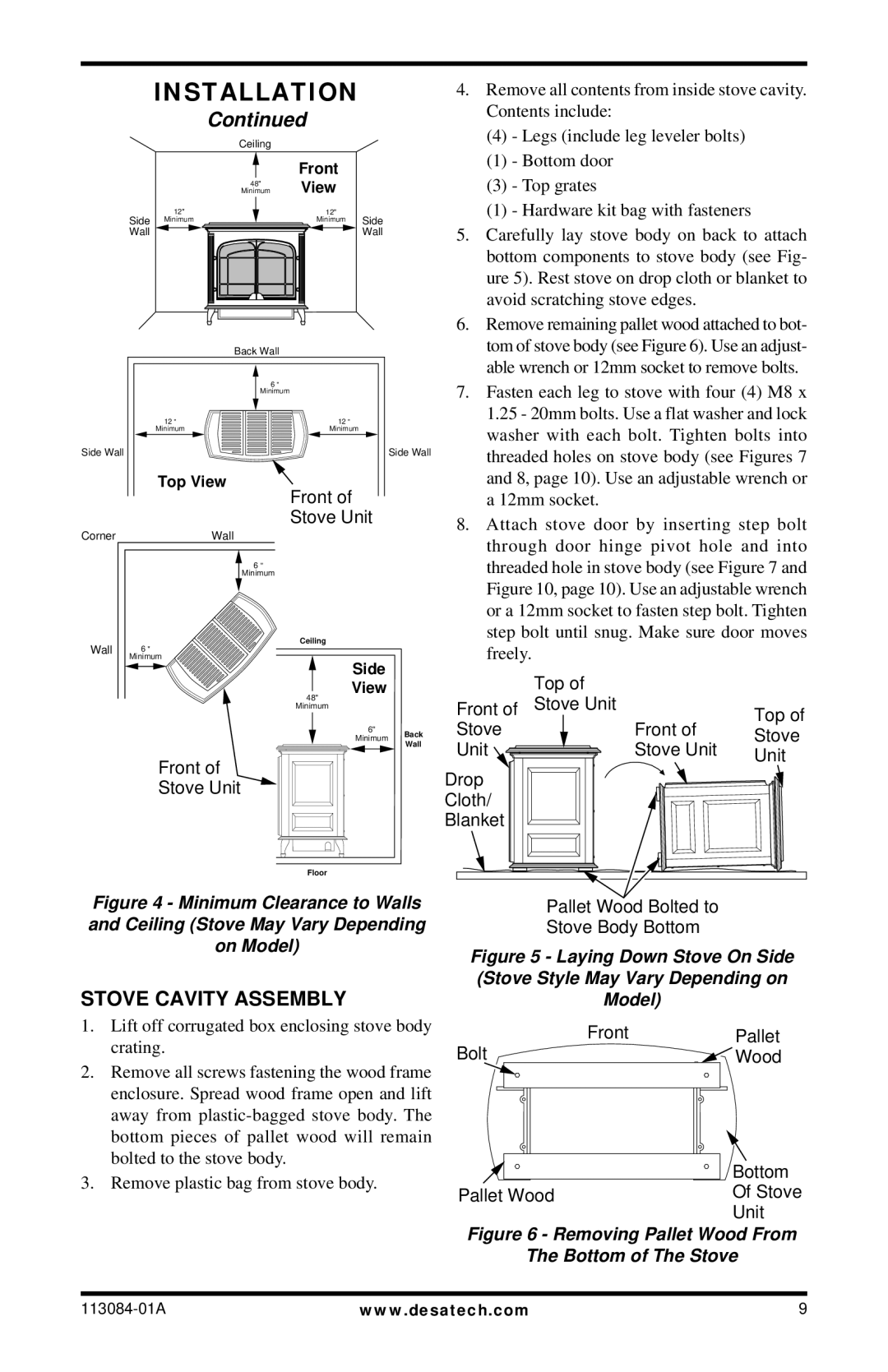 Desa SVYD18NRA/PRA SERIES installation manual Stove Cavity Assembly, Lift off corrugated box enclosing stove body crating 