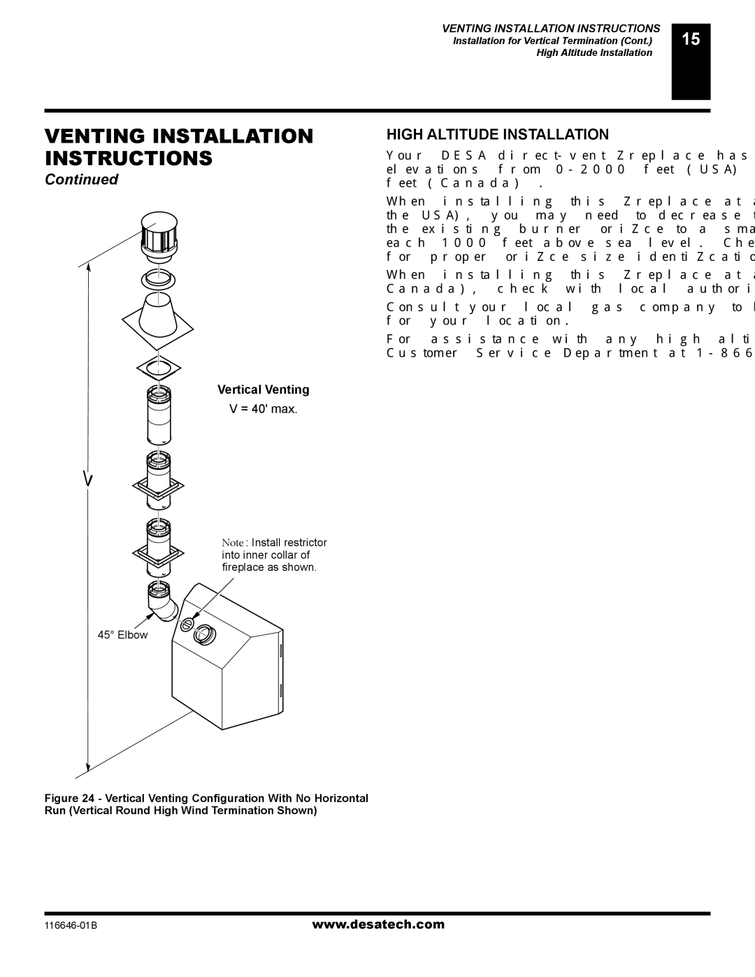 Desa (V)T32P-A SERIES, (V)T32N-A SERIES, T32N-A, CGDV32NR, T32P-A, CGDV32PR High Altitude Installation, Vertical Venting 