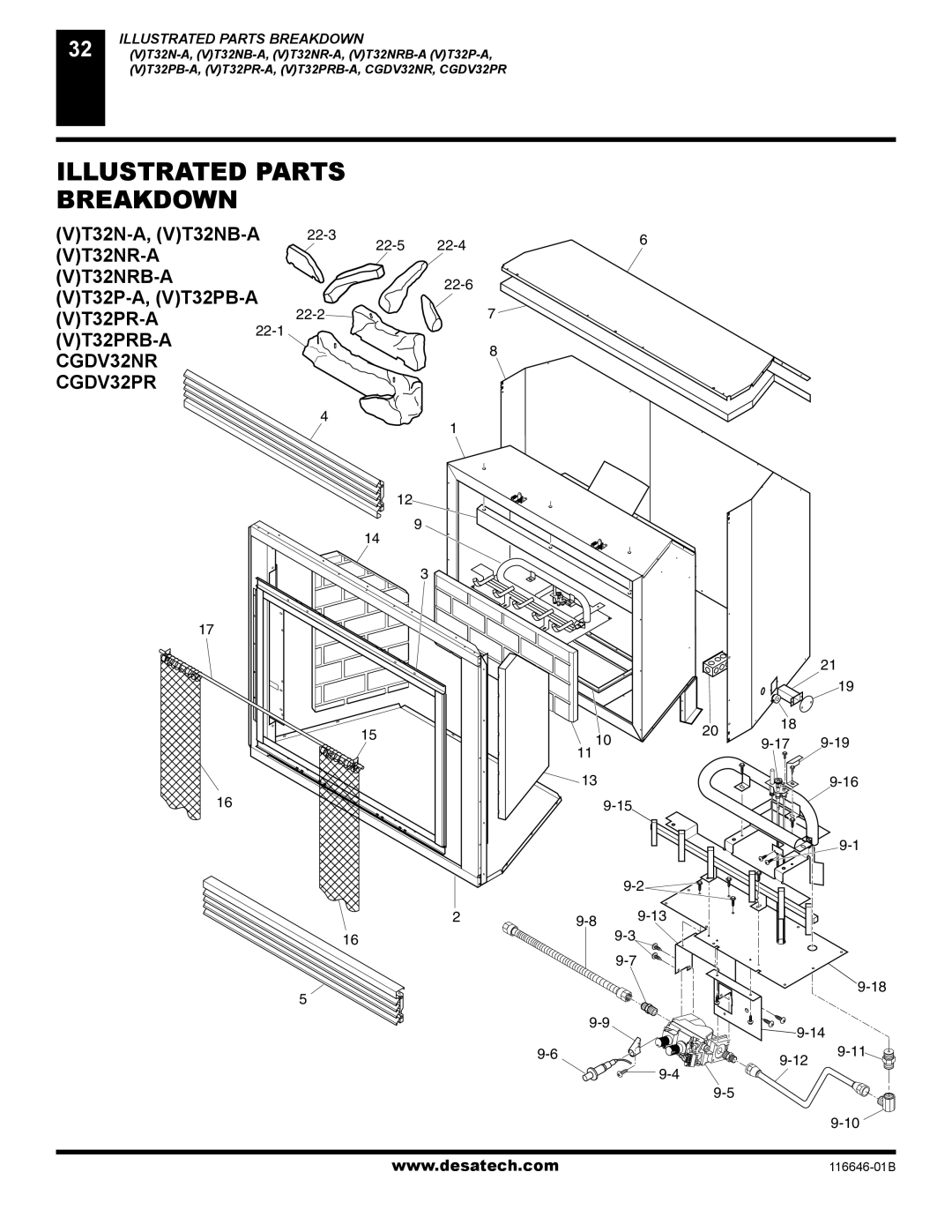 Desa T32N-A, CGDV32NR, T32P-A, CGDV32PR, (V)T32P-A SERIES, (V)T32N-A SERIES Illustrated Parts Breakdown, CGDV32NR CGDV32PR 