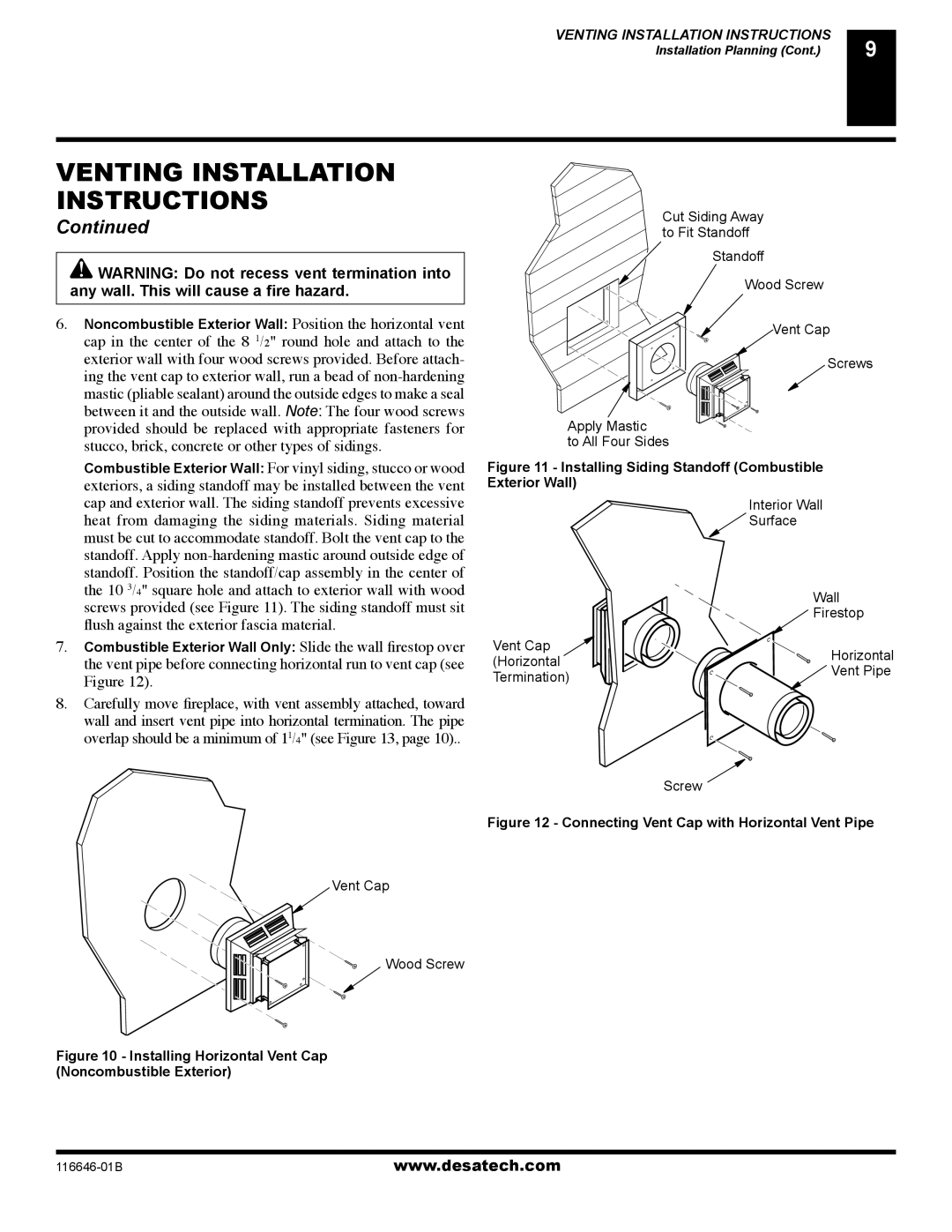 Desa (V)T32P-A SERIES, (V)T32N-A SERIES, T32N-A, CGDV32NR, T32P-A, CGDV32PR Installing Siding Standoff Combustible 