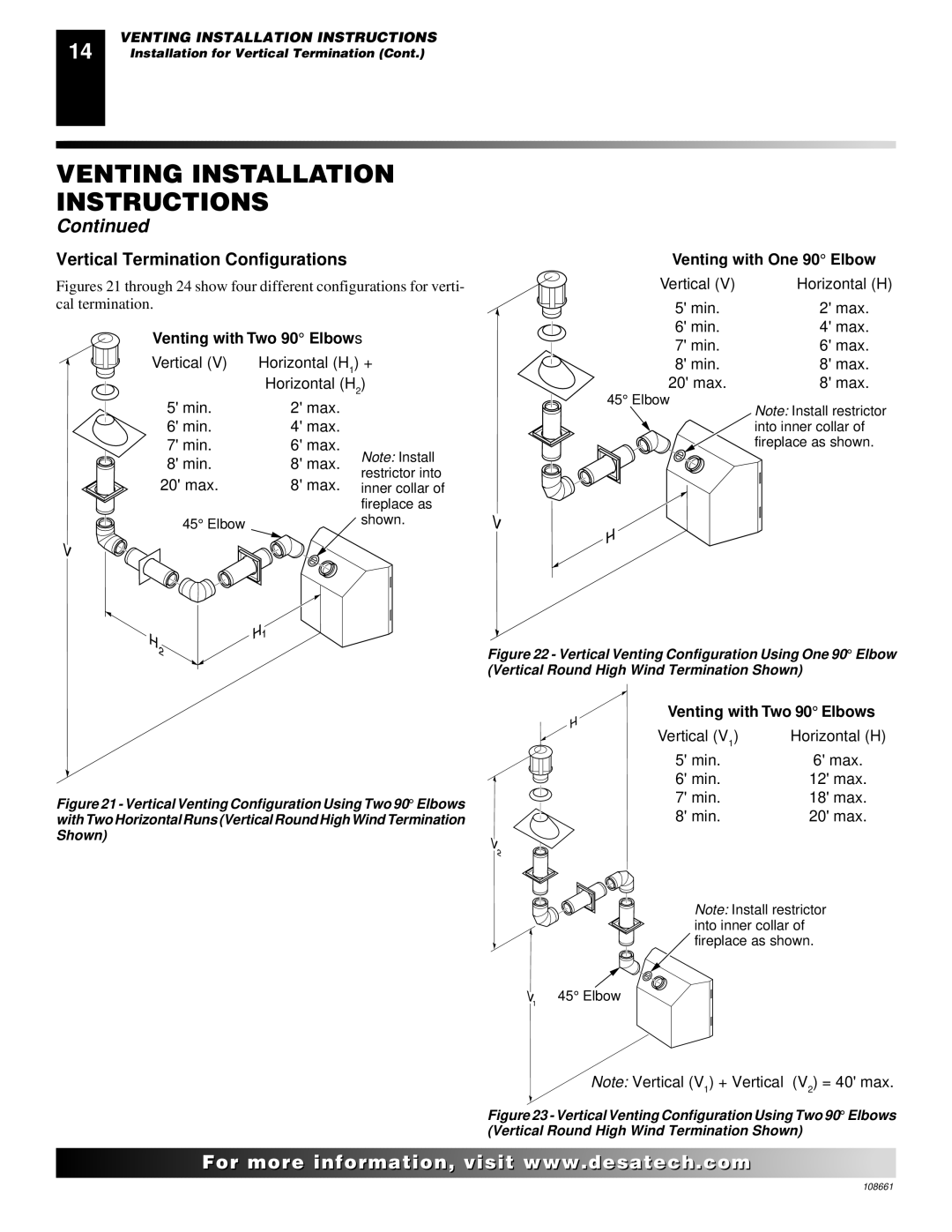 Desa T32N, T36N, T32P, T36P installation manual Vertical Termination Configurations, Venting with One 90 Elbow 