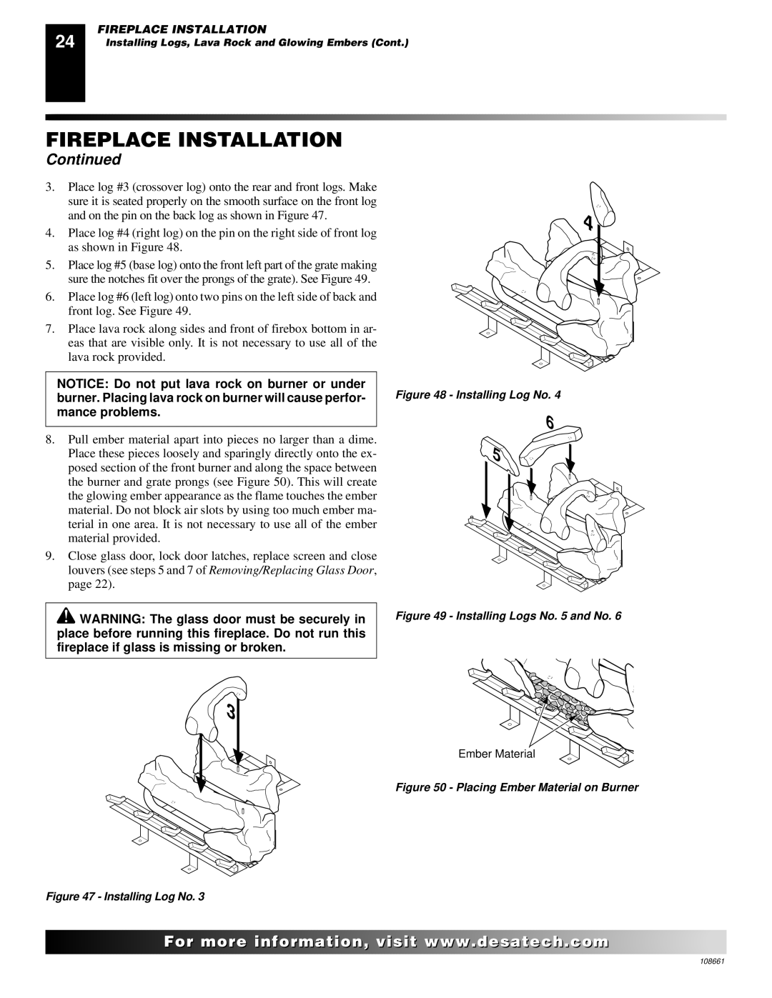 Desa T32N, T36N, T32P, T36P installation manual Installing Logs No and No 