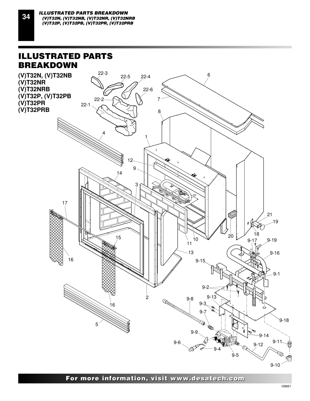 Desa T32N, T36N, T32P, T36P installation manual Illustrated Parts Breakdown, VT32NRB, VT32PRB 