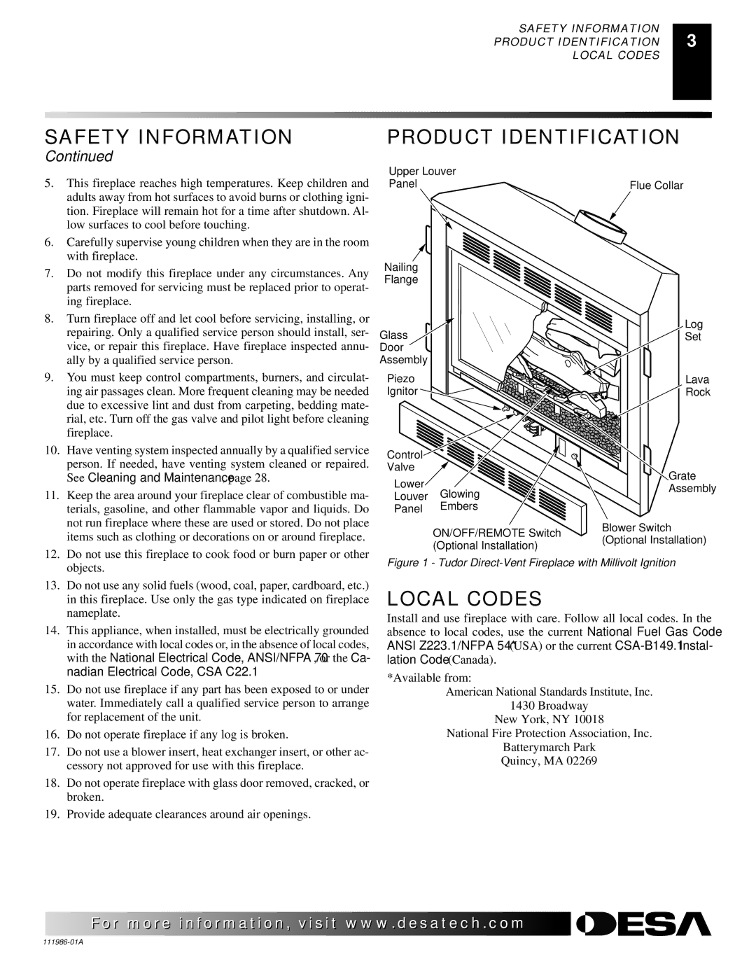 Desa T32N, T32P installation manual Safety Information Product Identification, Local Codes 