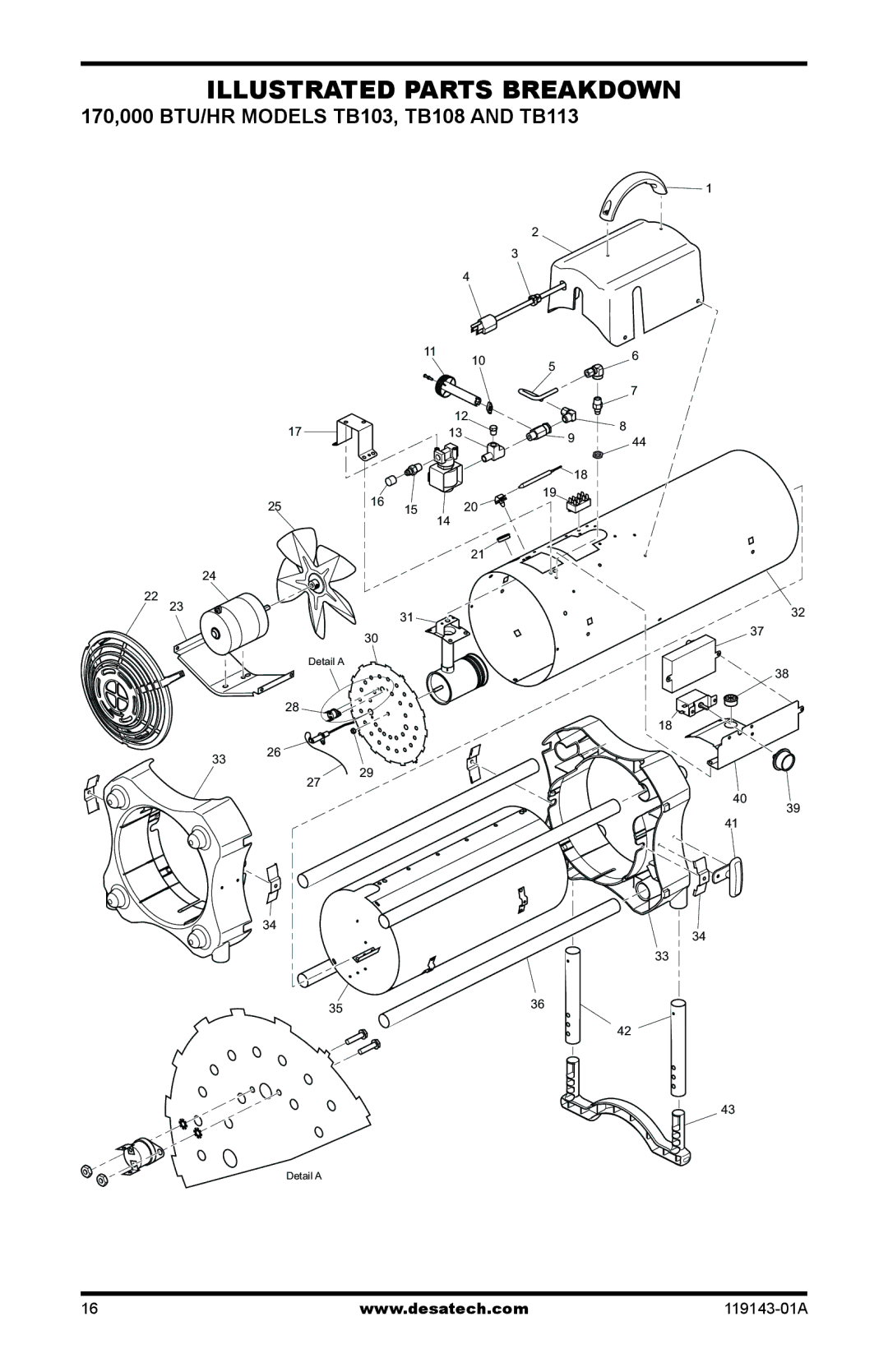 Desa TB112 170, TB111, TB114 125, TB100, TB110 85, TB104, TB107, TB105, TB106 170,000 BTU/HR ModelS TB103, TB108 and TB113 