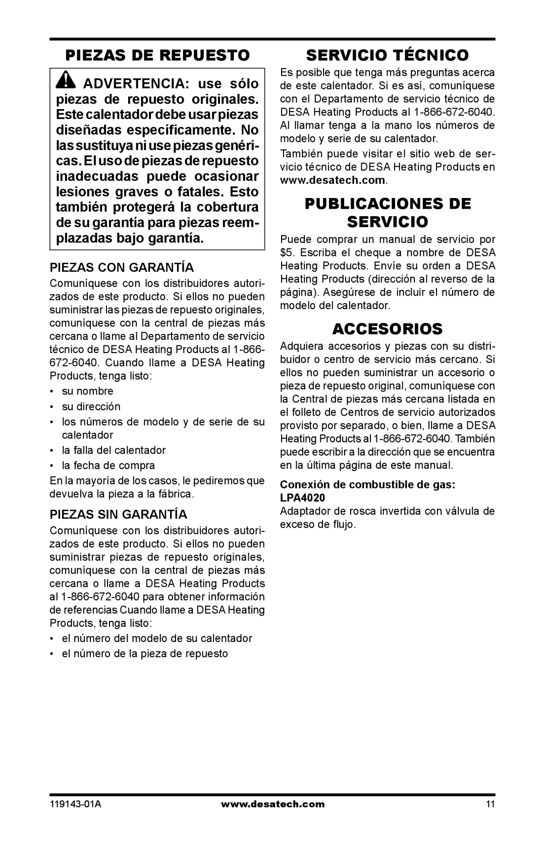 Desa TB114 125, TB111 Piezas de repuesto, Servicio técnico, Publicaciones de Servicio, Accesorios, Piezas sin garantía 