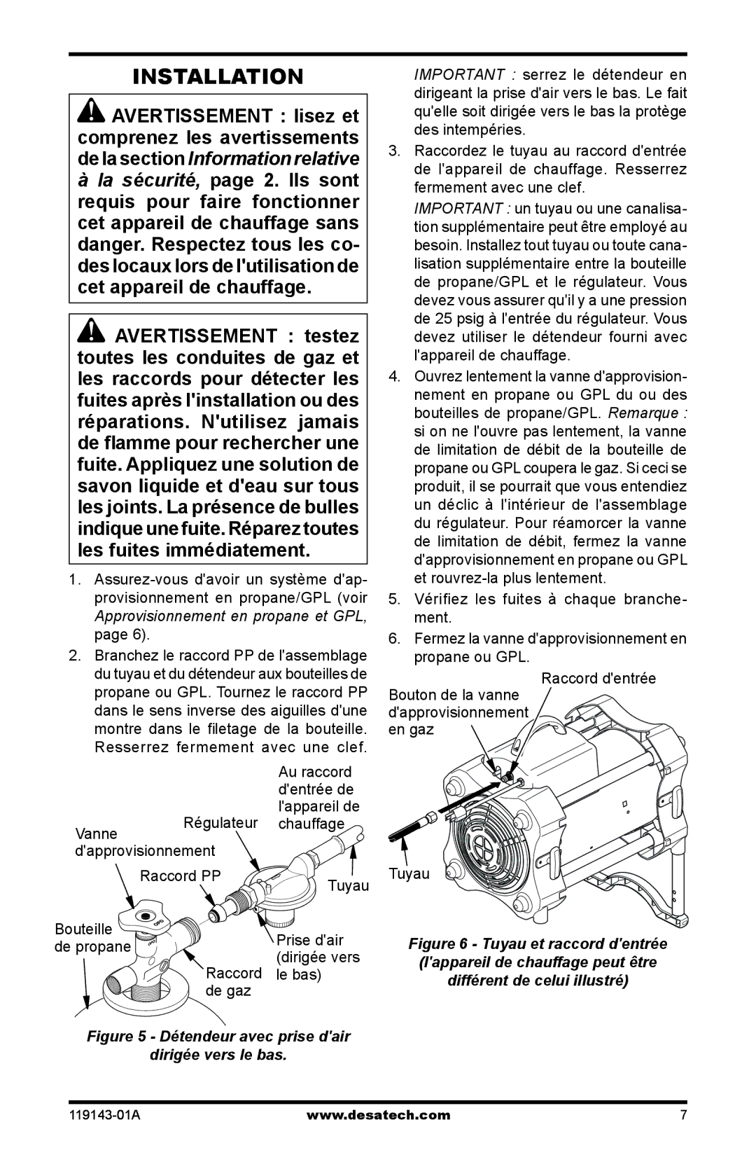 Desa TB114 125, TB111, TB112 170, TB100, TB108, TB110 85, TB104, TB107, TB105, TB106 Détendeur avec prise dair Dirigée vers le bas 