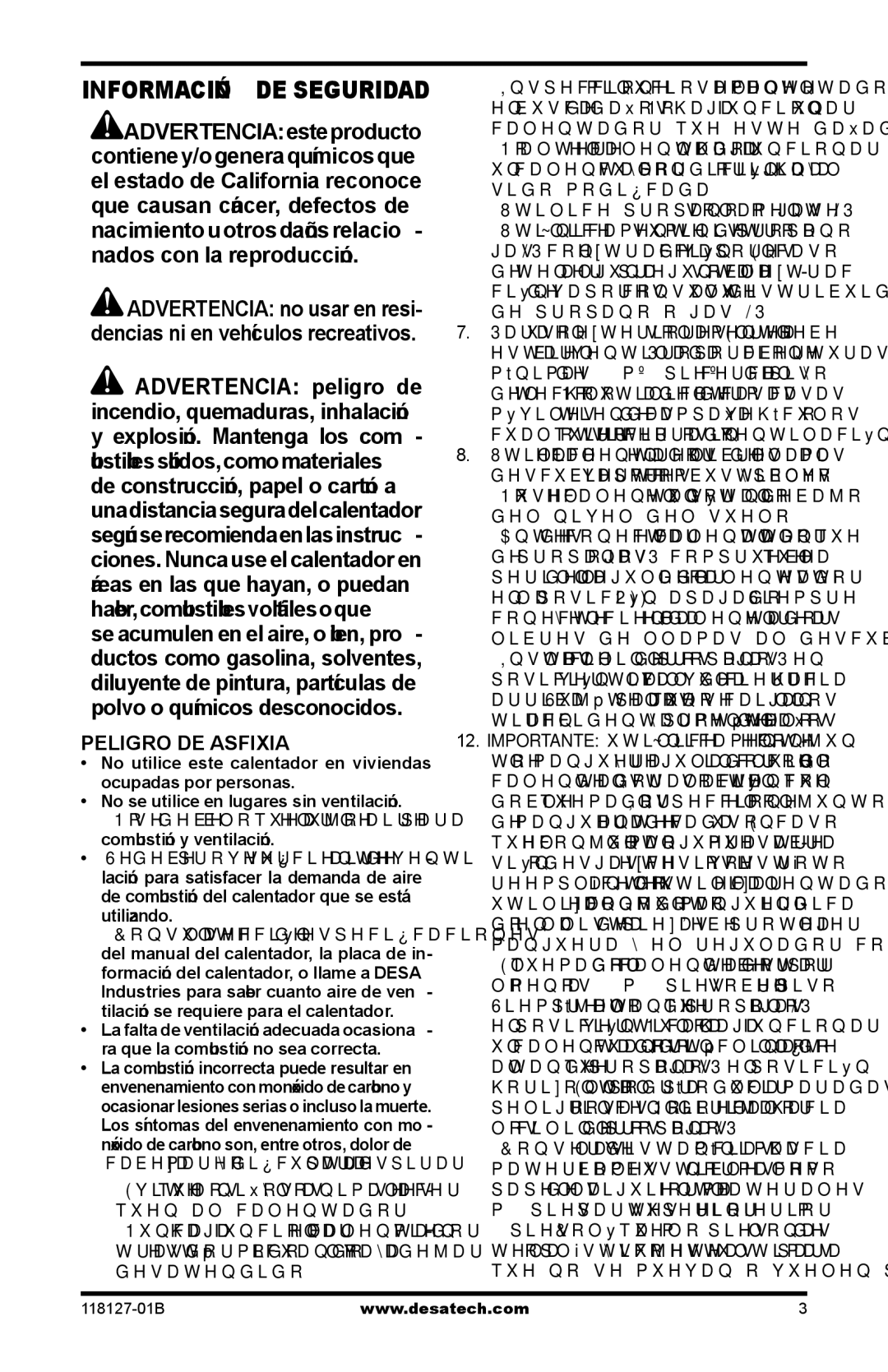 Desa 050 BTU, TC111 8, TC110 8, 000-12, 000-24 owner manual Información de seguridad 