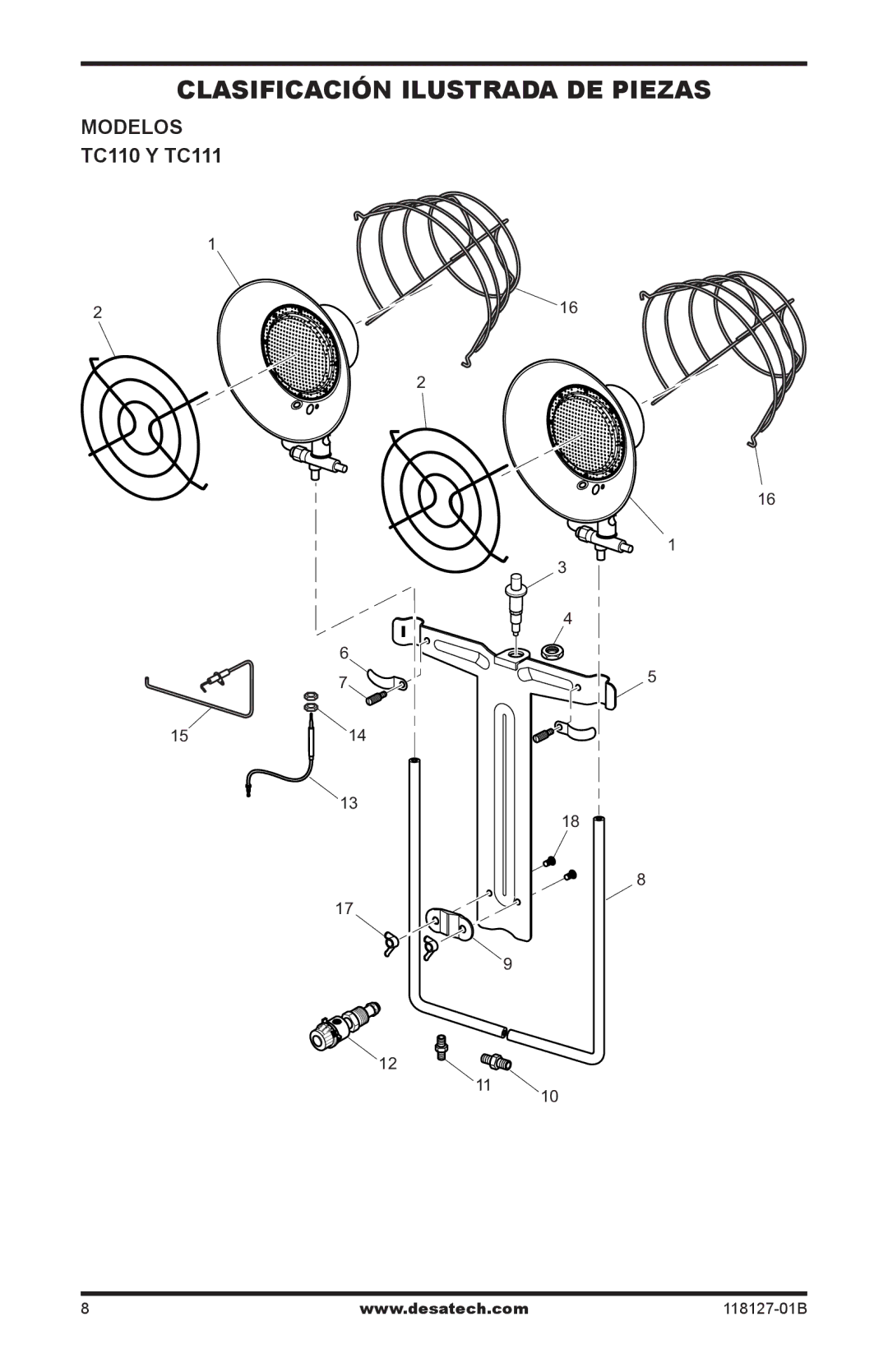 Desa 050 BTU, TC111 8, TC110 8, 000-12, 000-24 owner manual Clasificación ilustrada de piezas, Modelos TC110 y TC111 