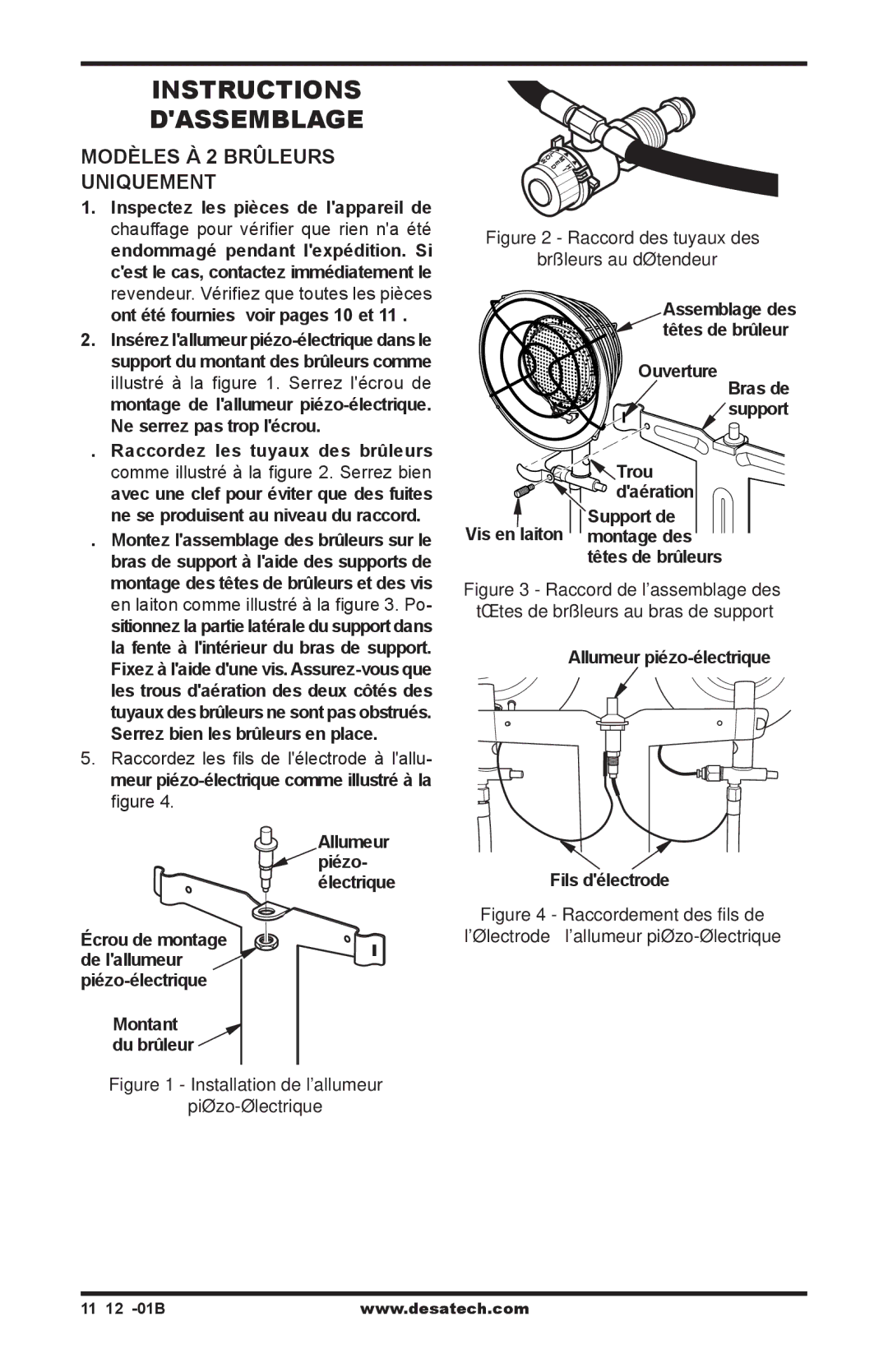 Desa TC111 8, TC110 8, 000-12, 050 BTU, 000-24 owner manual Instructions dassemblage, Modèles à 2 brûleurs 