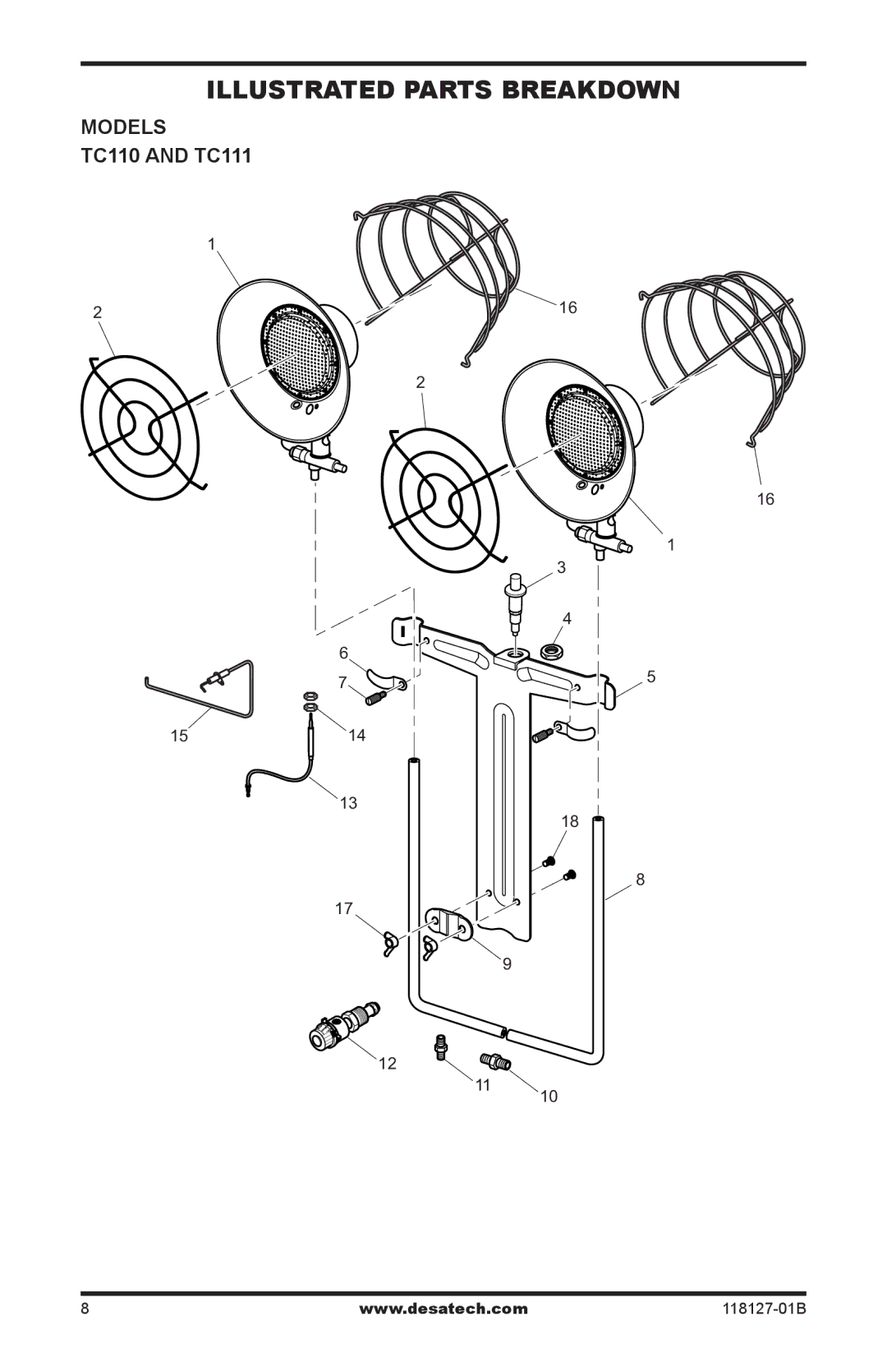 Desa 050 BTU, TC111 8, TC110 8, 000-12, 000-24 owner manual Illustrated Parts Breakdown, Models TC110 and Tc111 