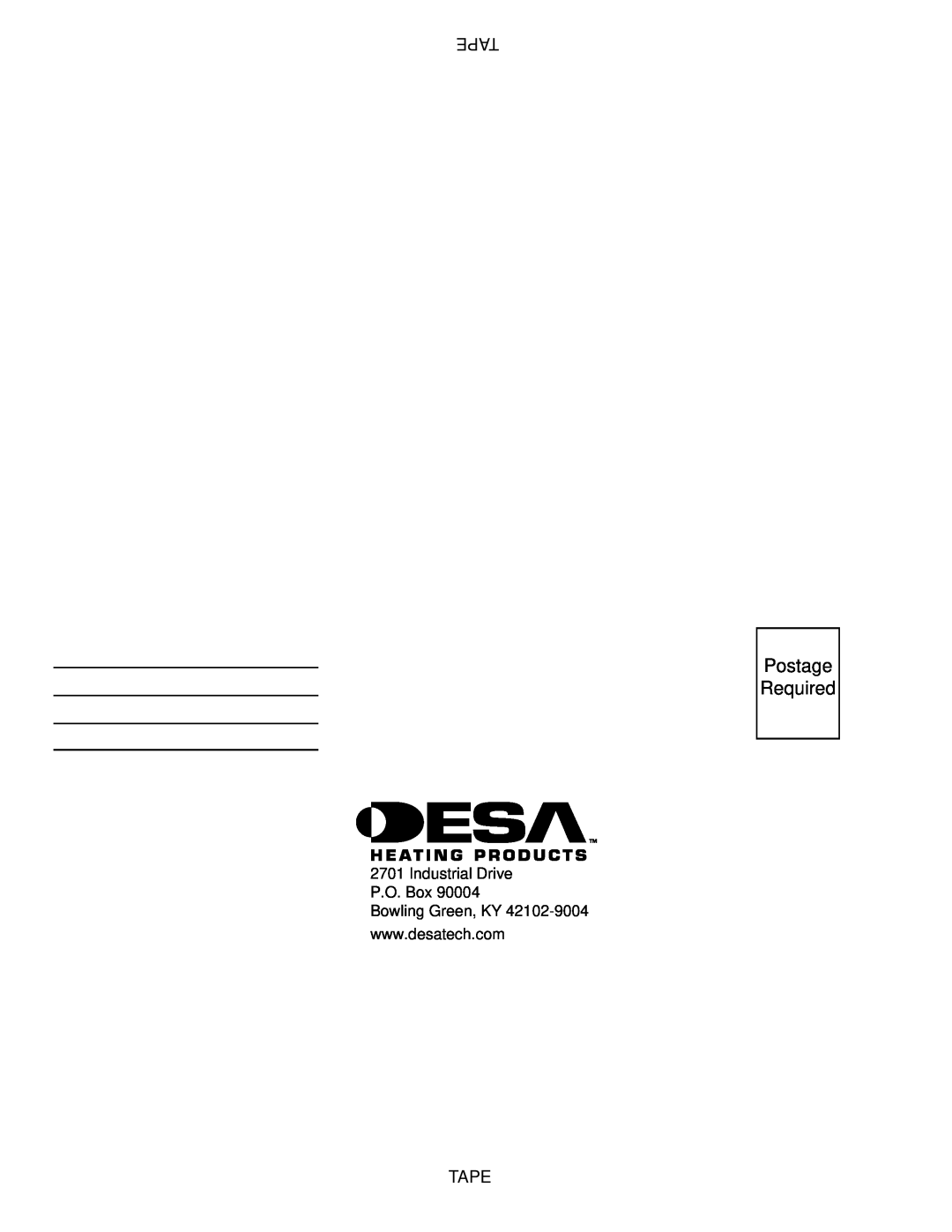 Desa TC25 owner manual Postage Required, Tape 