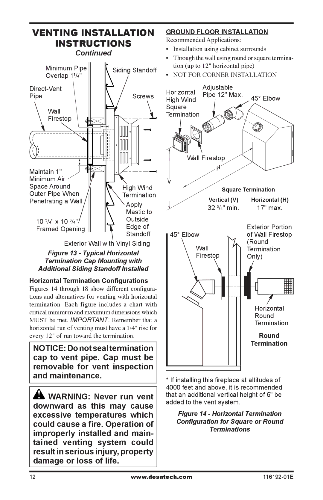 Desa TC36P, TC36N installation manual Ground Floor Installation, Round Termination 