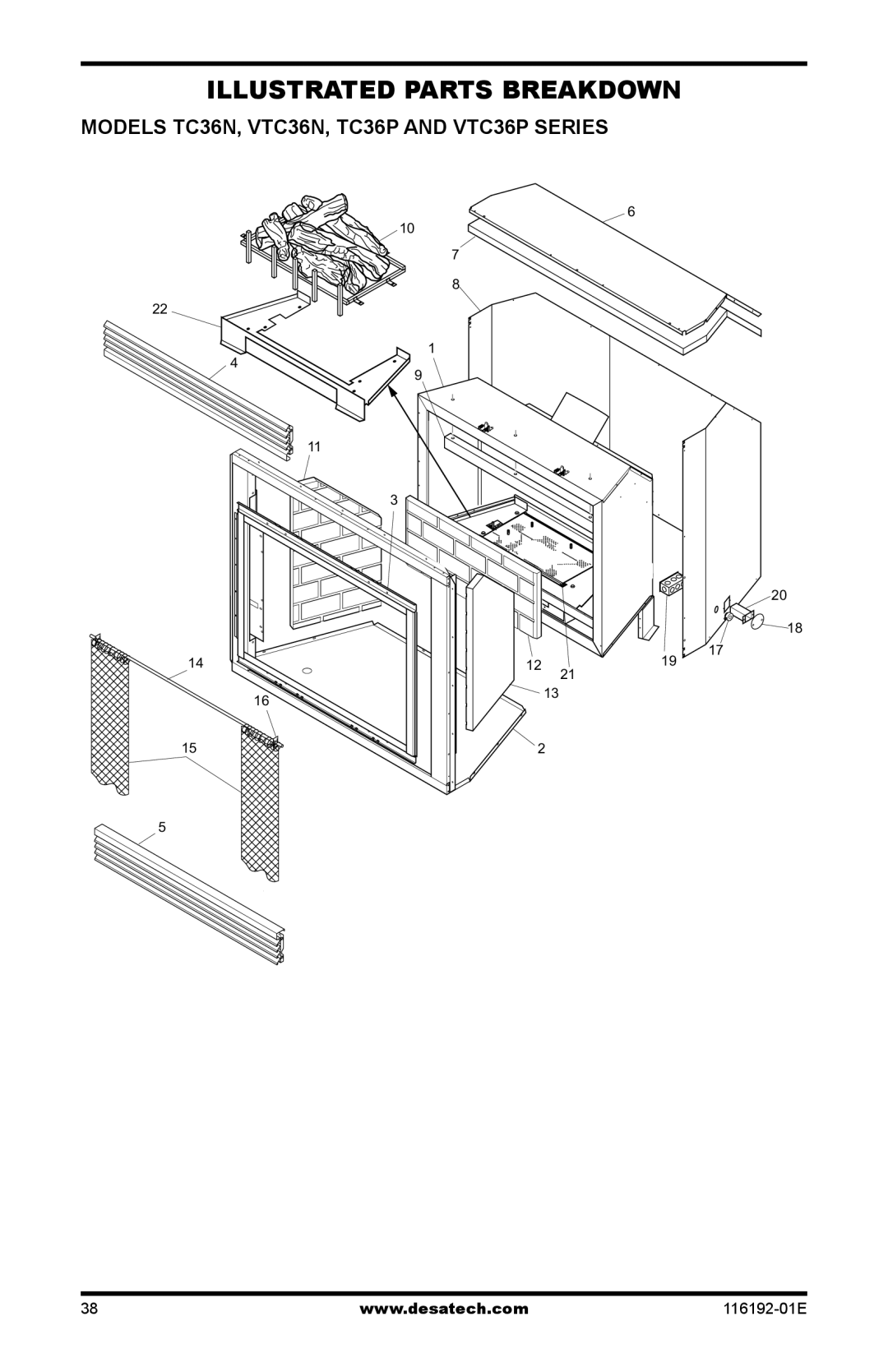 Desa installation manual Illustrated Parts Breakdown, Models TC36N, VTC36N, TC36P and VTC36P Series 