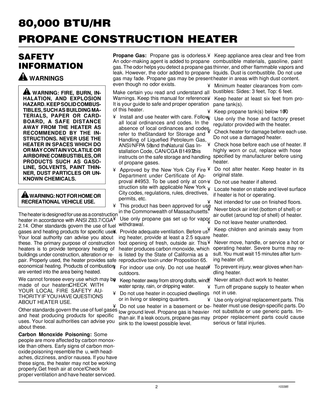 Desa TC80V, RCP80V owner manual Safety Information, Use only propane gas set up for vapor withdrawal 