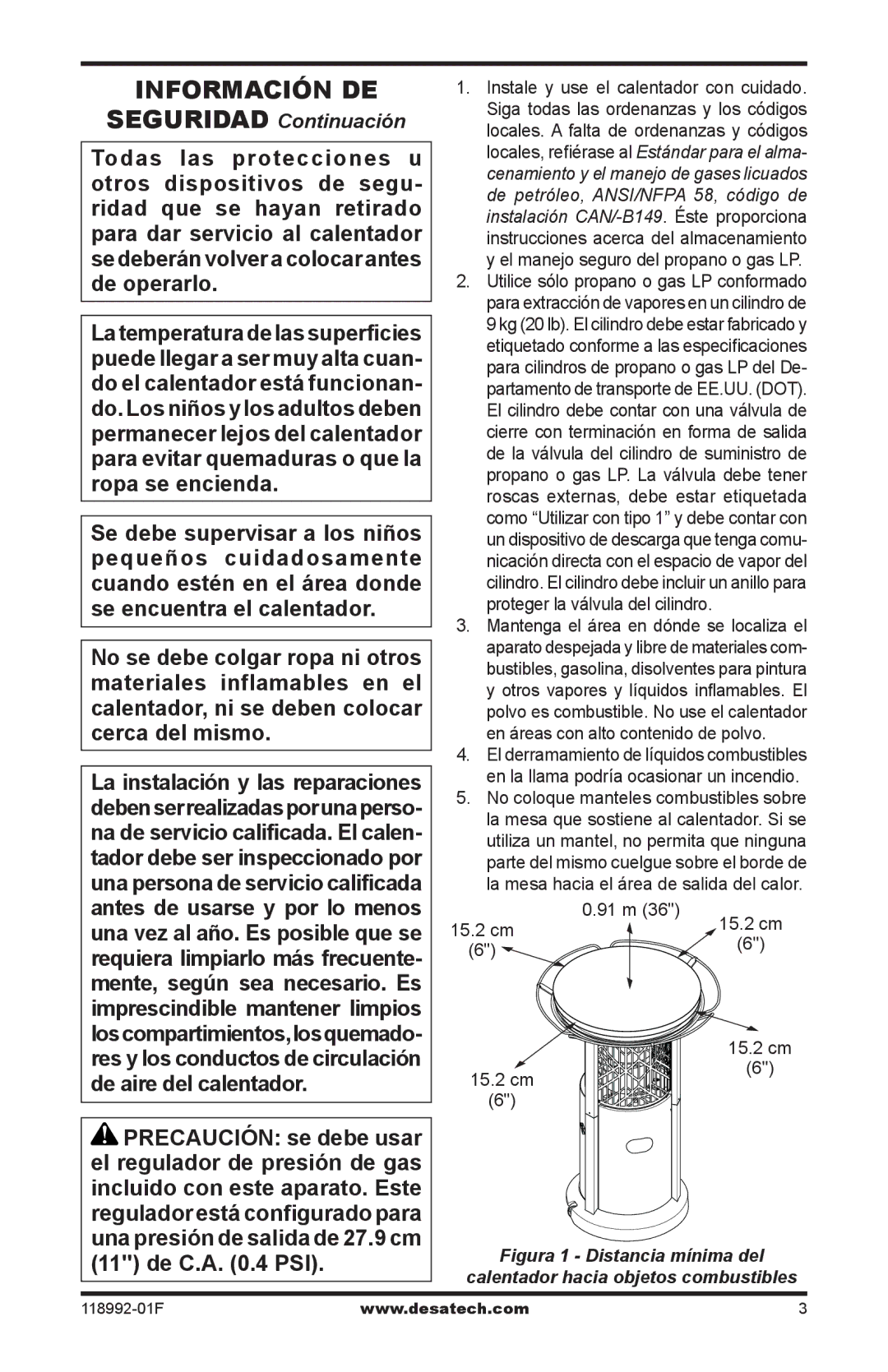 Desa Td101, Td103, Td109, Td111 owner manual Información DE, 91 m 15.2 cm 