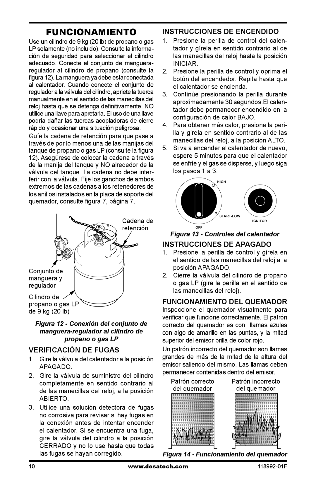 Desa Td101, Td103, Td109, Td111 owner manual Funcionamiento, Verificación de fugas, Instrucciones de encendido 