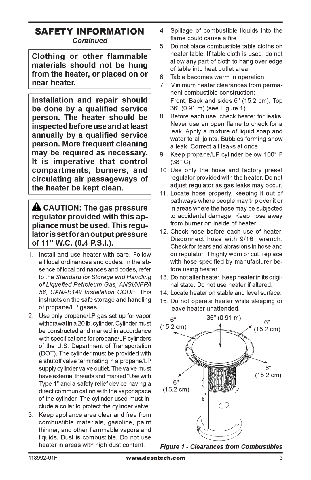 Desa Td101, Td103, Td109, Td111 owner manual Safety Information, 15.2 cm 