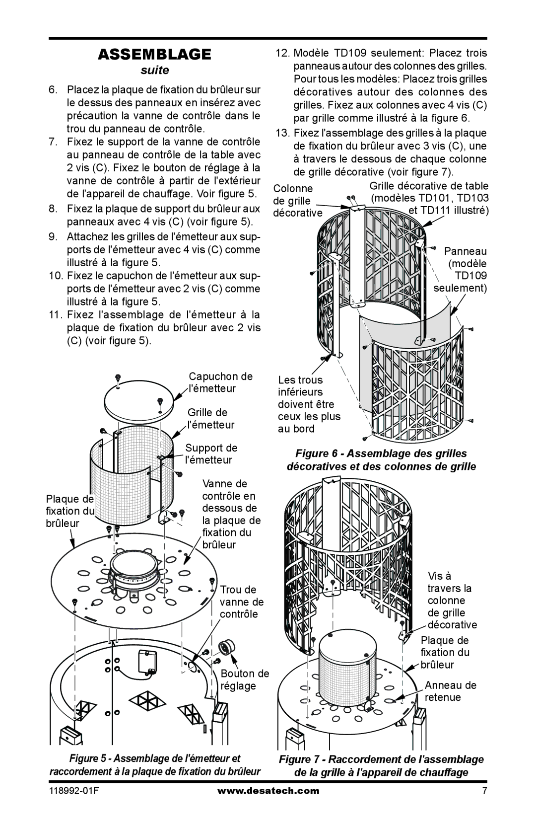 Desa Td101, Td103, Td109, Td111 owner manual Assemblage des grilles décoratives et des colonnes de grille 