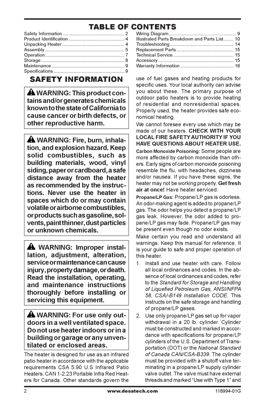 Desa Td100, Td104, Td102, TD100, TD102, TD104, TD110 owner manual Table of Contents, Safety Information 