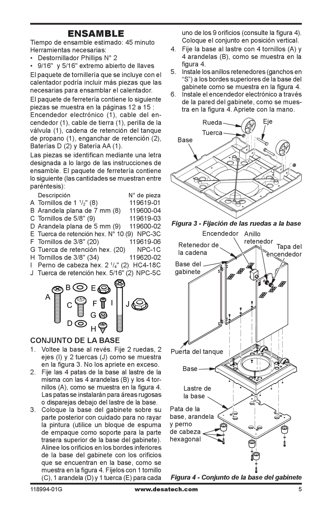 Desa Td102, Td104, Td100, TD100, TD102, TD104, TD110 owner manual Ensamble, Conjunto de la base 