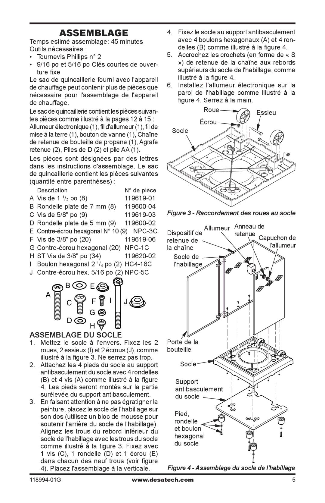 Desa TD100, TD102, TD104, TD110, Td104, Td102, Td100 owner manual Assemblage du socle 