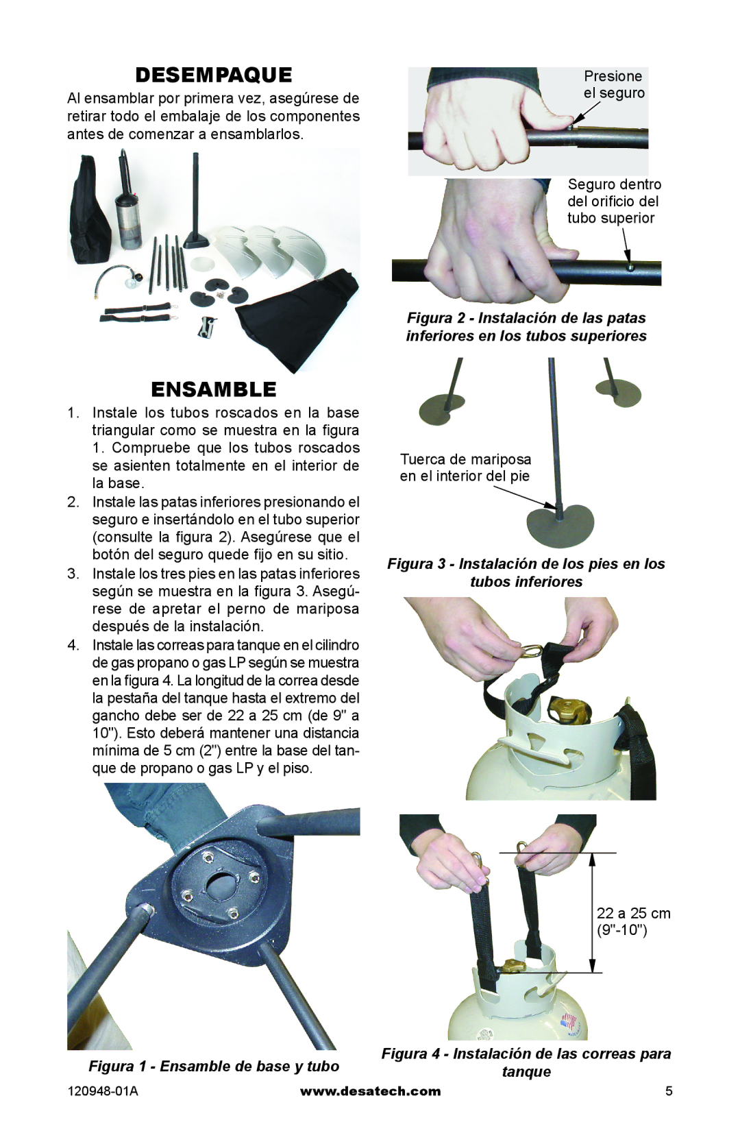 Desa TD129, TD121, TD120, TD122, TD123, TD124 owner manual Desempaque, Ensamble 